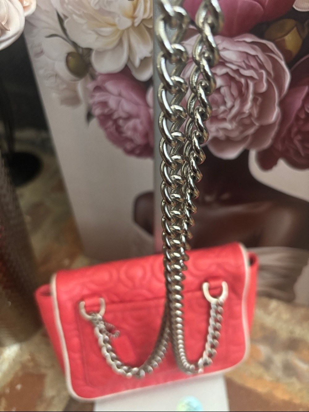 Coach Coral Pink Quilted Turnlock Chain Crossbody - Picture 5 of 8